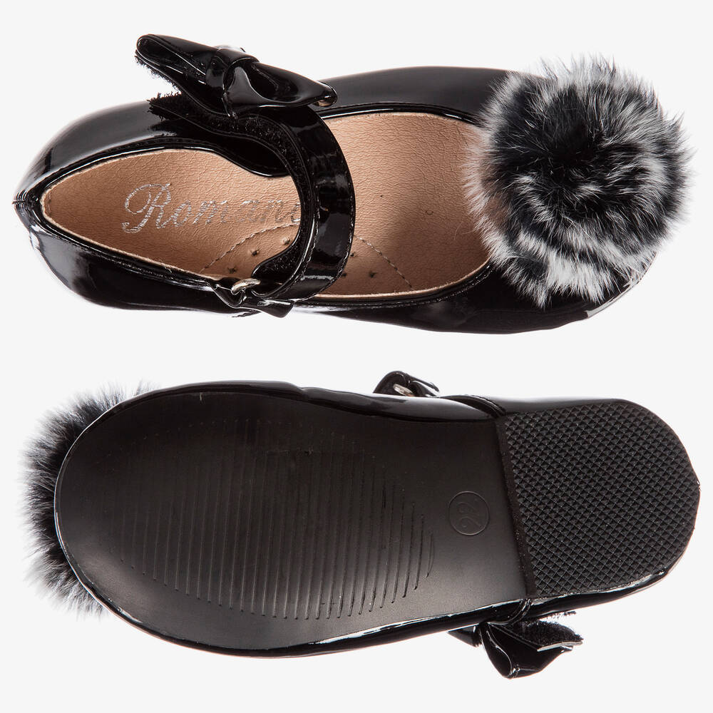 Roma e Toska Принцесса-Patent Black Pom-Pom Shoes | Childrensalon Outlet