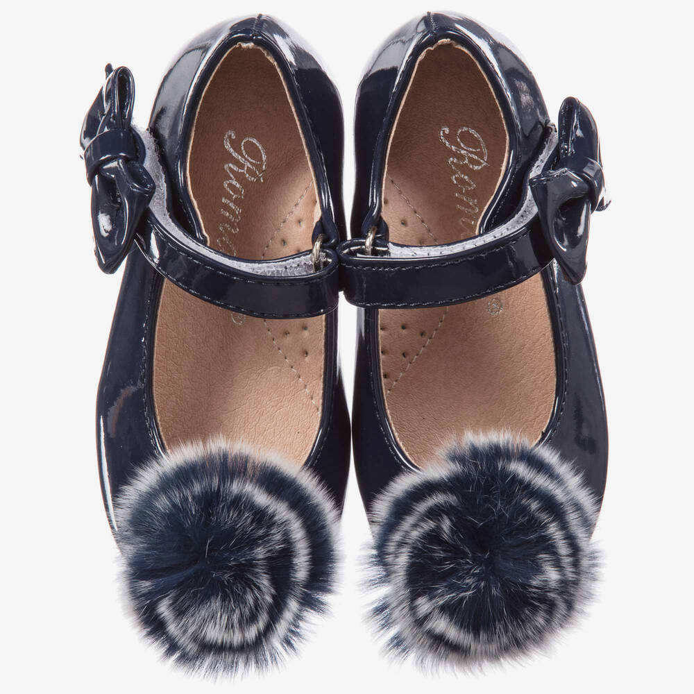 Roma e Toska Принцесса-Patent Blue Pom-Pom Shoes | Childrensalon Outlet