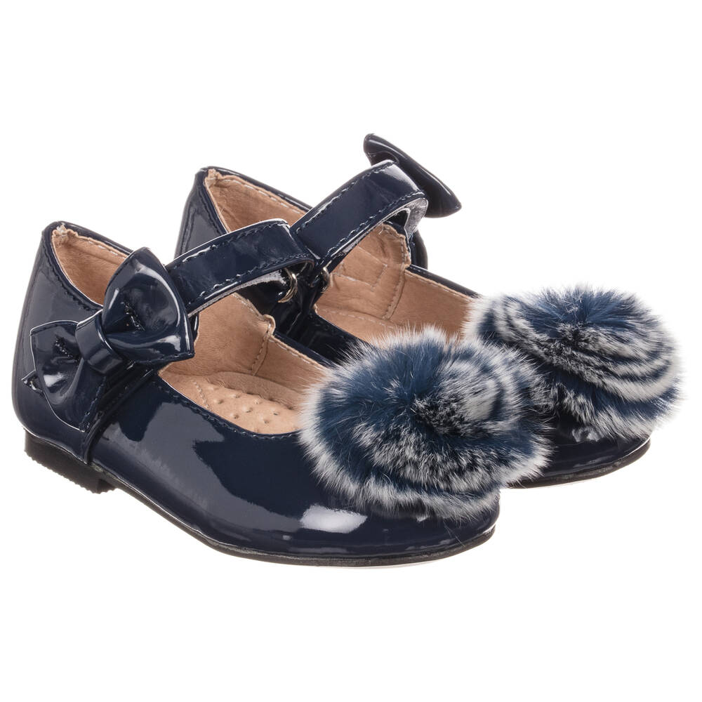 Romano Princess - Patent Blue Pom-Pom Shoes | Childrensalon