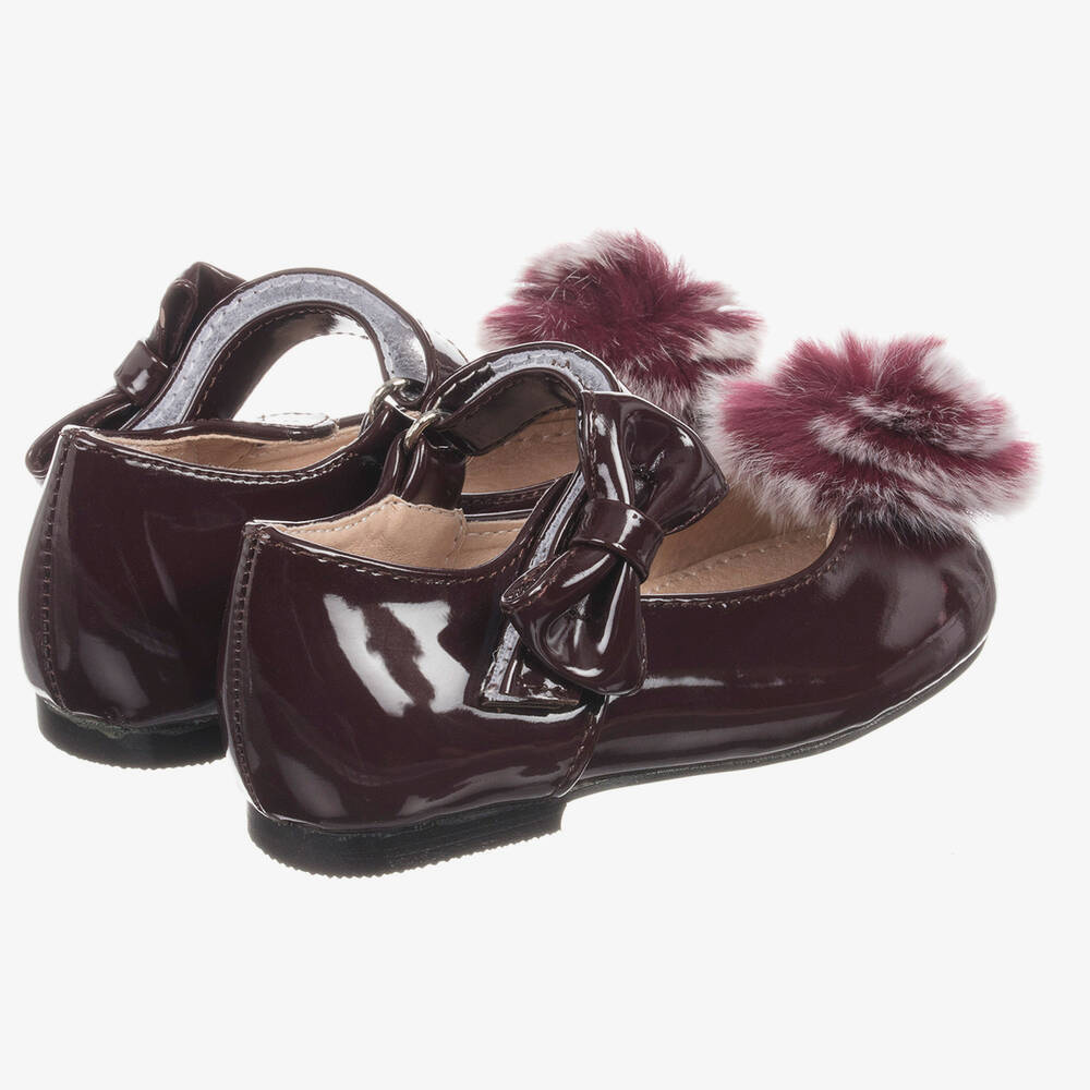 Romano Princess Patent Burgundy Pom Pom Shoes Childrensalon Outlet