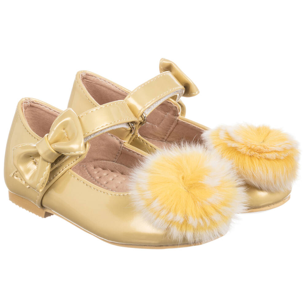 Romano Princess - Patent Gold Pom-Pom Shoes | Childrensalon