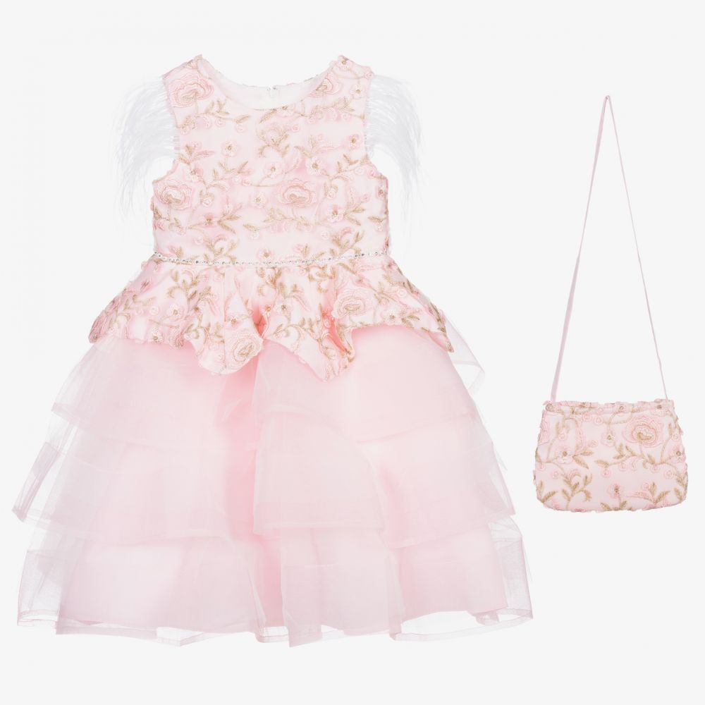 Romano - Праздничный комплект из платья и сумочки розового цвета | Childrensalon