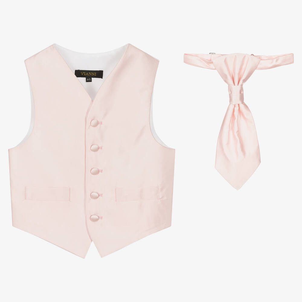 Romano Vianni - Pink Satin Waistcoat & Tie Set | Childrensalon