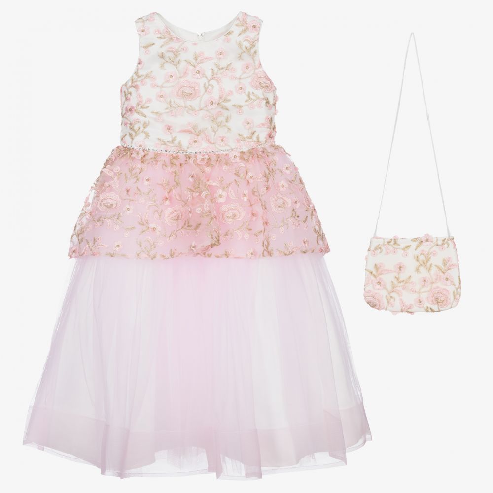 Romano - Set mit Kleid und Tasche in Pink und Weiß | Childrensalon