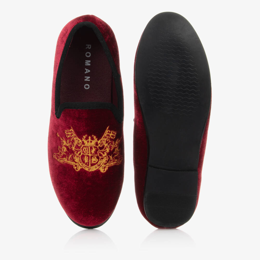 ROMANO Boys Red Velvet Gold Crest Shoes