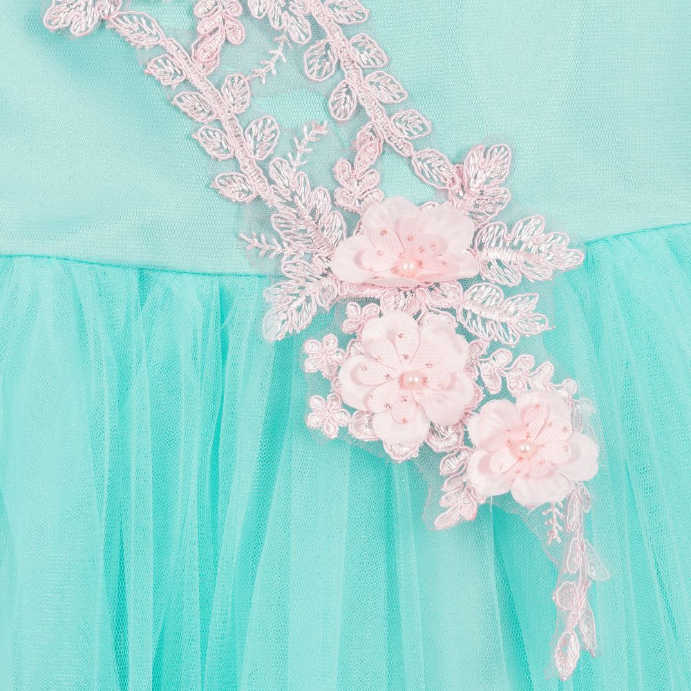 Romano Princess-فستان ساتان و تول لون تركواز و زهري | Childrensalon Outlet