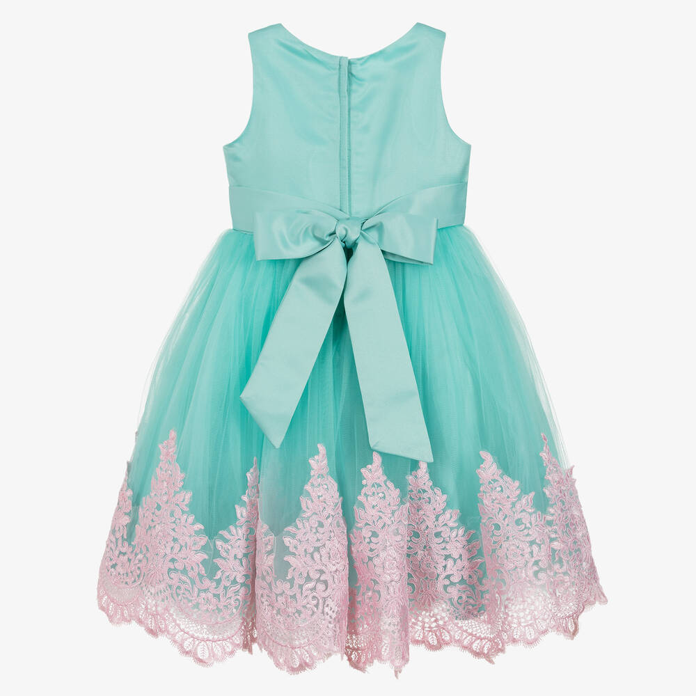 Romano Princess-فستان ساتان و تول لون تركواز و زهري | Childrensalon Outlet