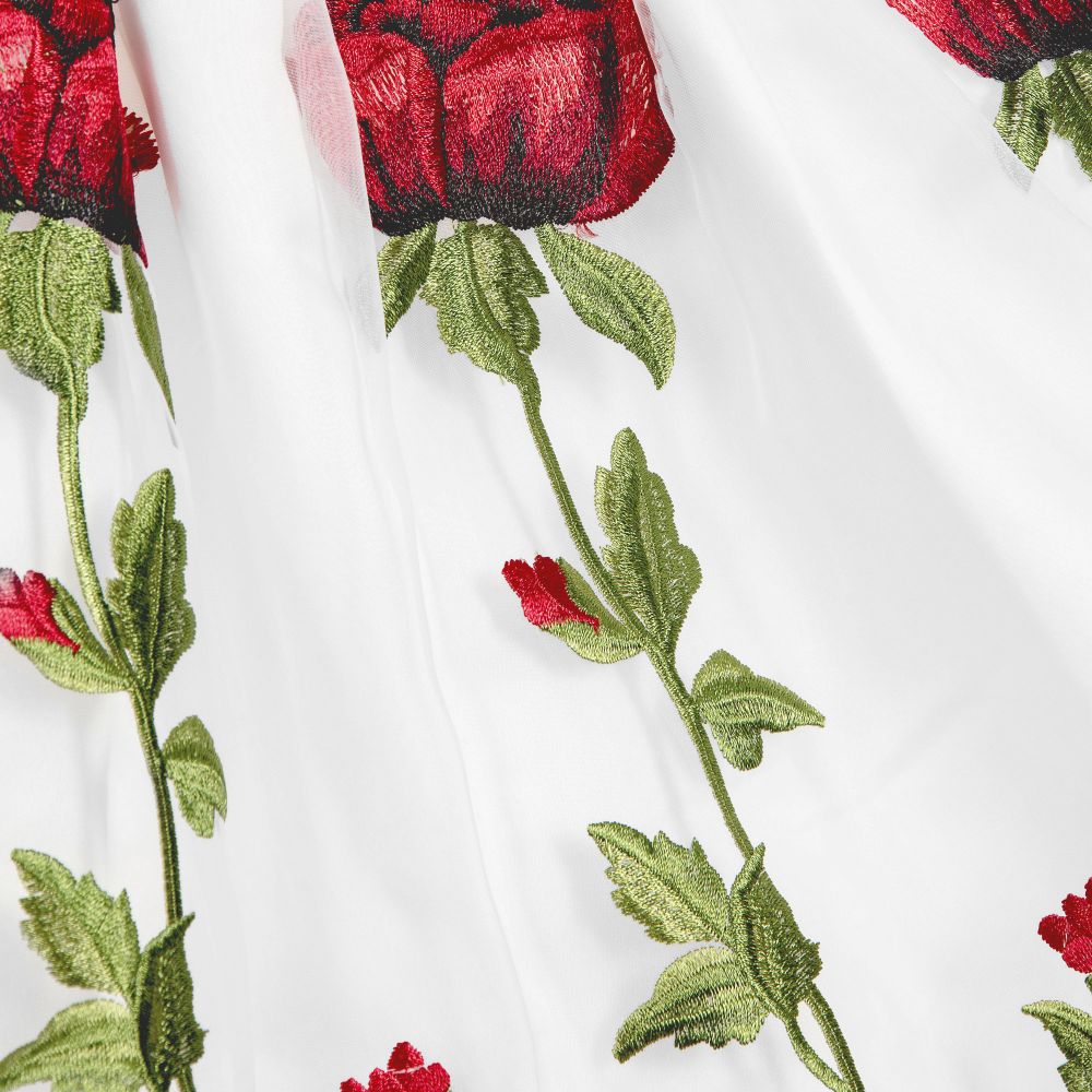 White dress with red roses top
