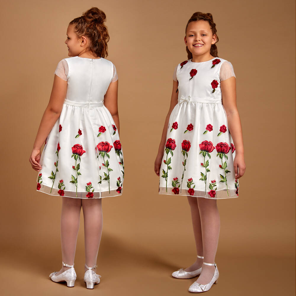 Romano Princess-White Organza Red Rose Dress | Childrensalon Outlet