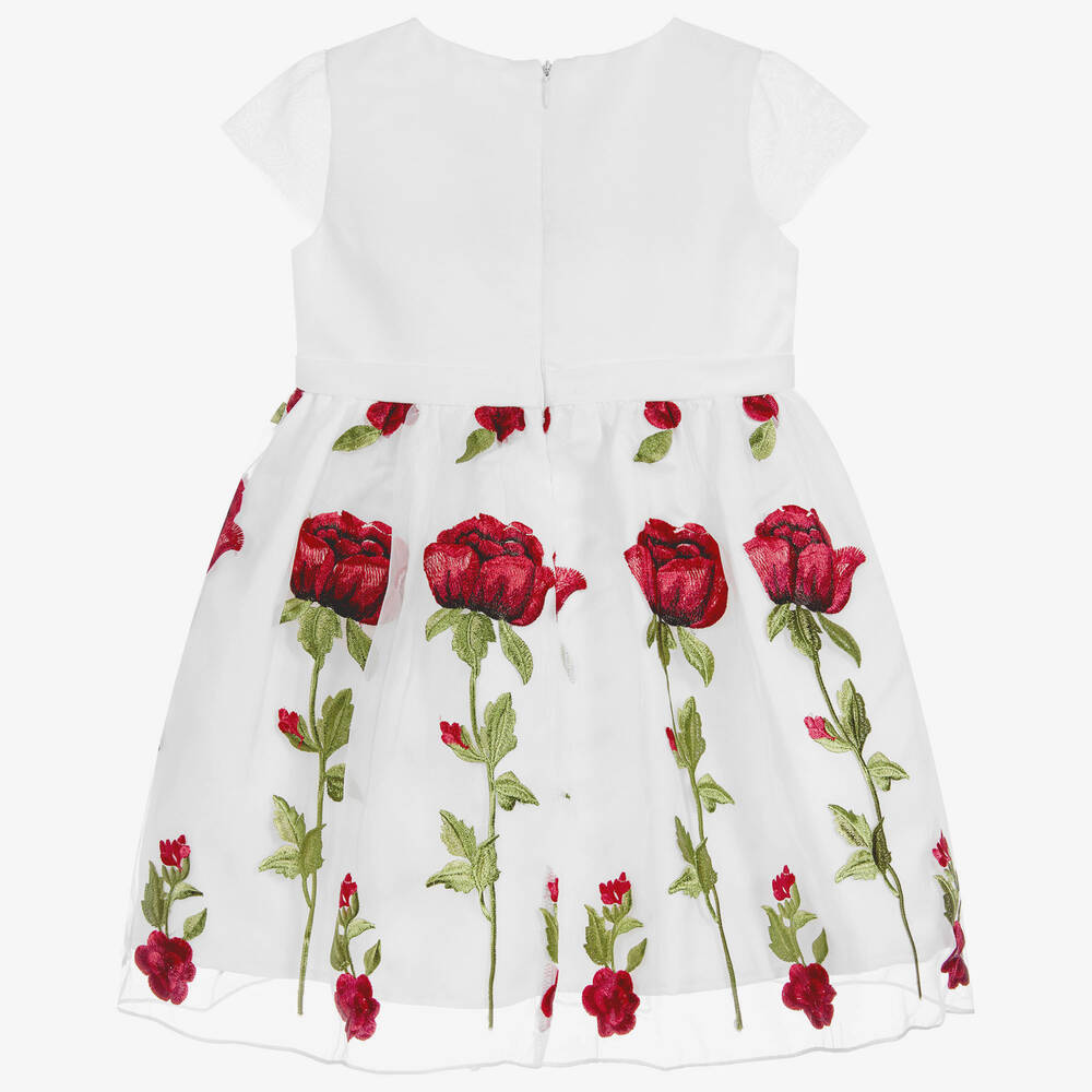 Romano Princess-White Organza Red Rose Dress | Childrensalon Outlet