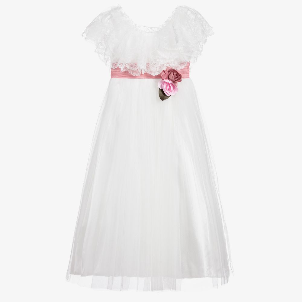 Romano Princess - Robe blanche en tulle et satin | Childrensalon