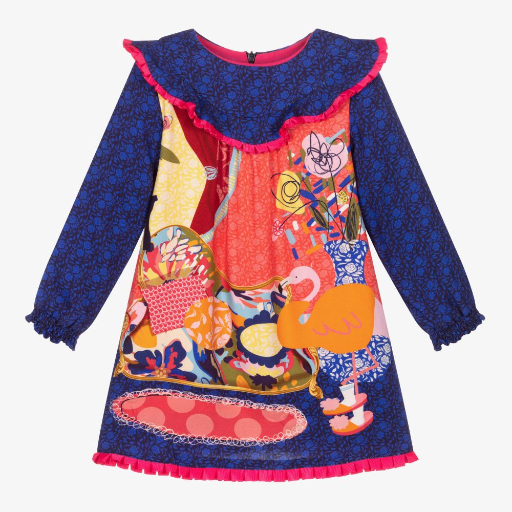Rosalita Señoritas - Blaues, geblümtes Kleid mit Flamingo | Childrensalon