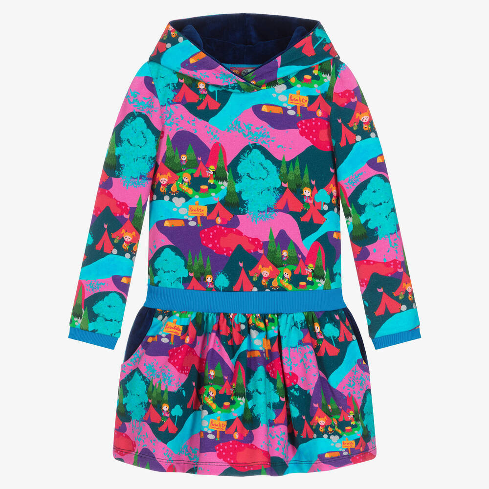 Rosalita Señoritas - Robe à capuche bleue et rose en coton | Childrensalon