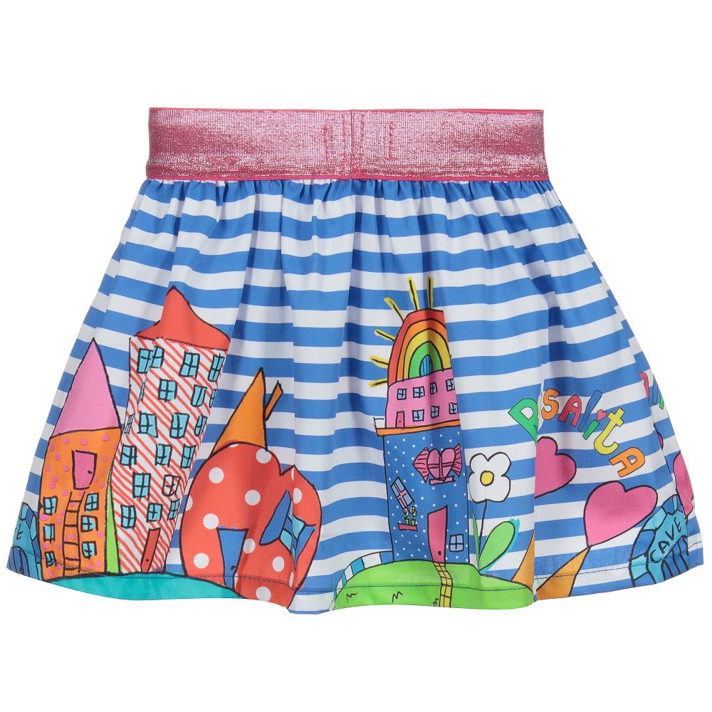 Rosalita Señoritas-تنورة فيسكوز بوبلين مقلم لون أبيض وأزرق | Childrensalon Outlet