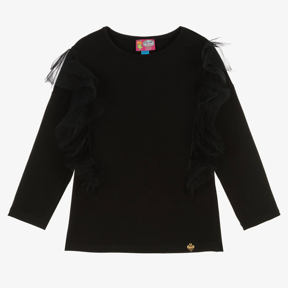 Rosalita Señoritas - Girls Black Cotton & Tulle Top | Childrensalon