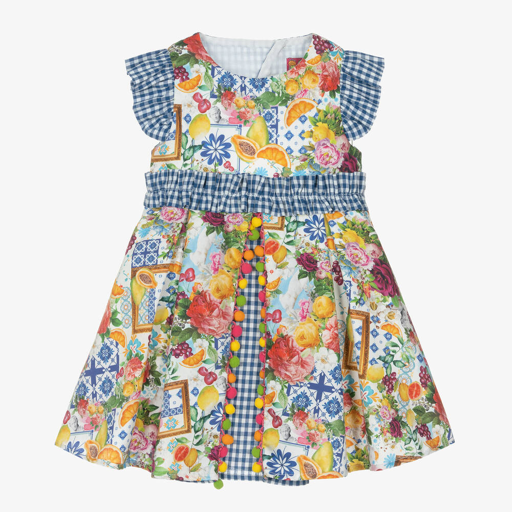 Rosalita Señoritas - Blaues Kleid mit Blumen & Früchten | Childrensalon