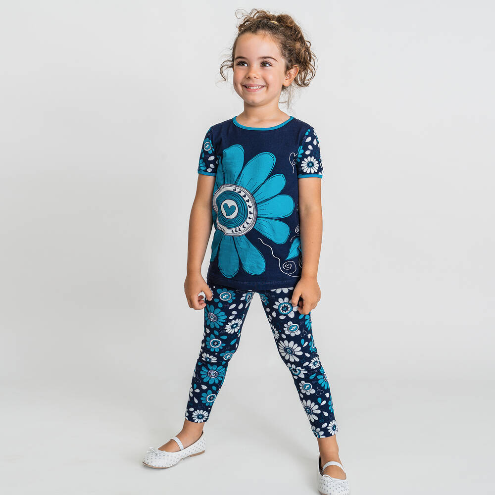 Rosalita Señoritas-Girls Blue Cotton Floral Leggings | Childrensalon Outlet