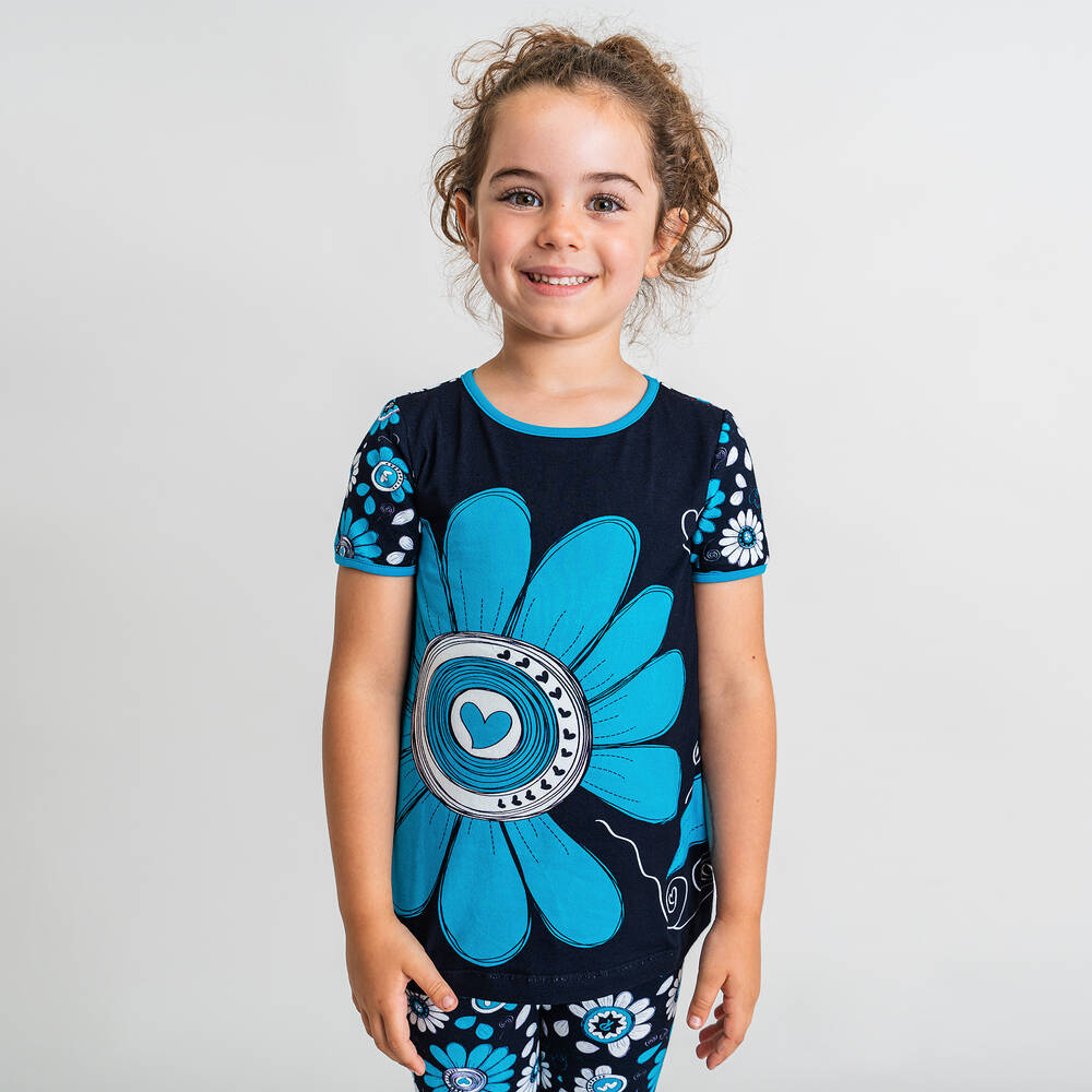 Rosalita Señoritas-Синяя хлопковая футболка с цветами | Childrensalon Outlet