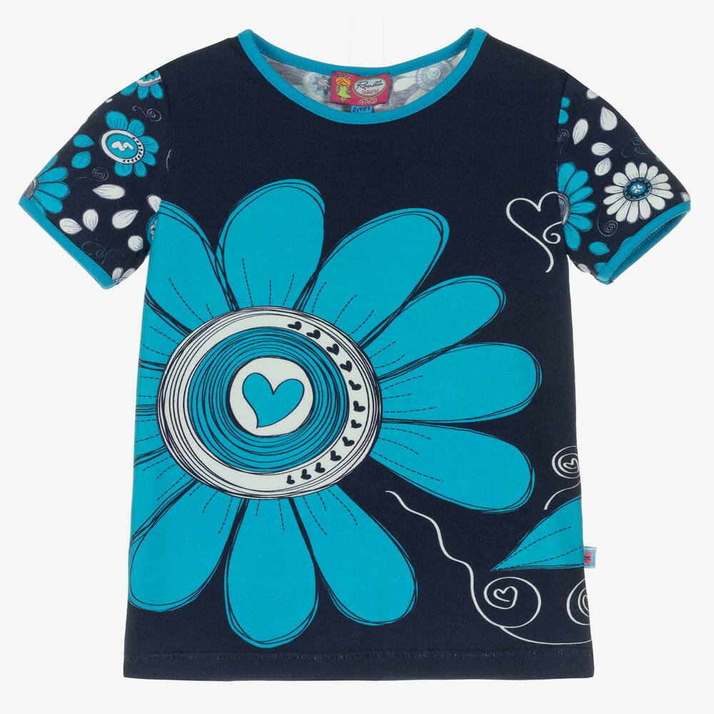 Rosalita Señoritas - Girls Blue Cotton Flower T-Shirt | Childrensalon