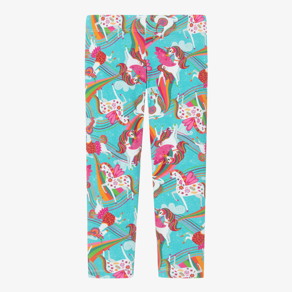 Rosalita Señoritas - Girls Blue Cotton Unicorn Leggings | Childrensalon