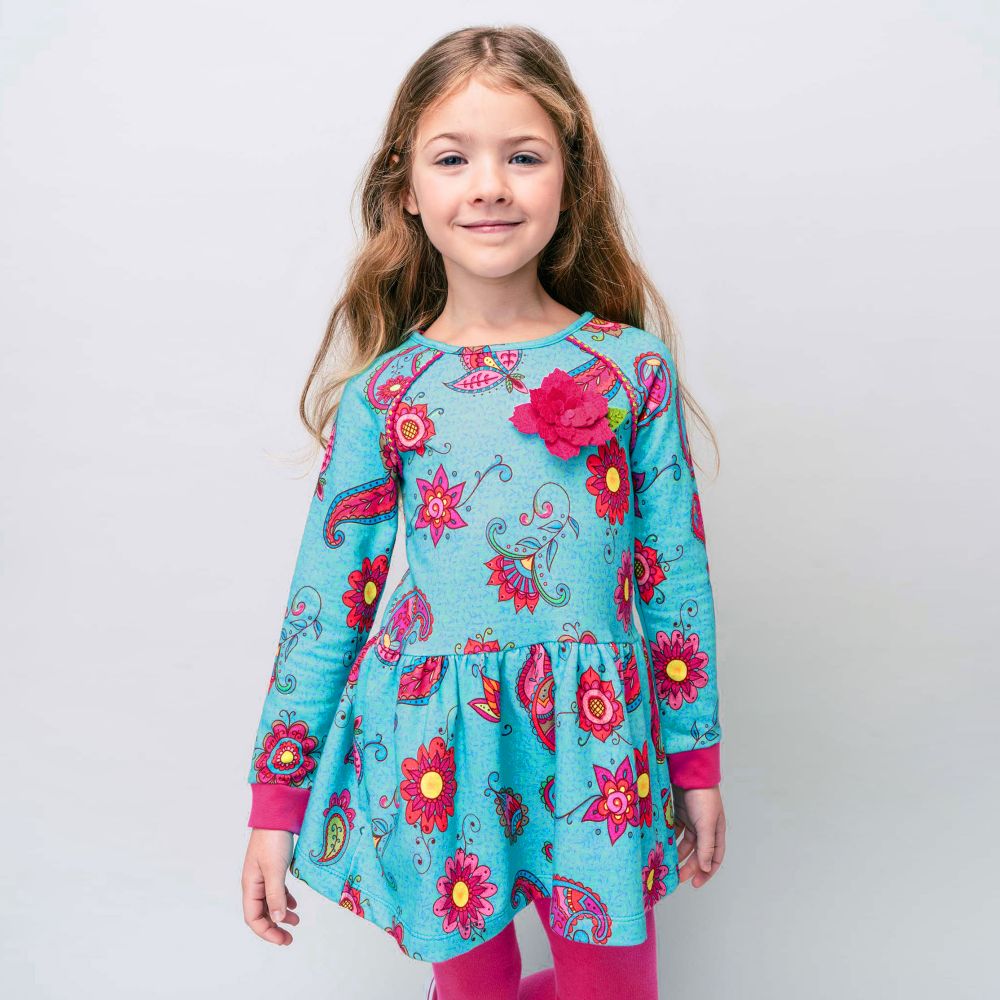 Rosalita Se oritas Robe fleurie bleue en jersey Fille