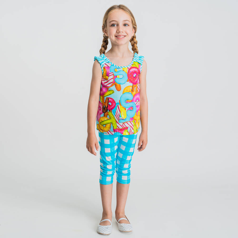 Rosalita Señoritas-ليغنغز قطن جيرسي لون أزرق وأبيض للبنات | Childrensalon Outlet