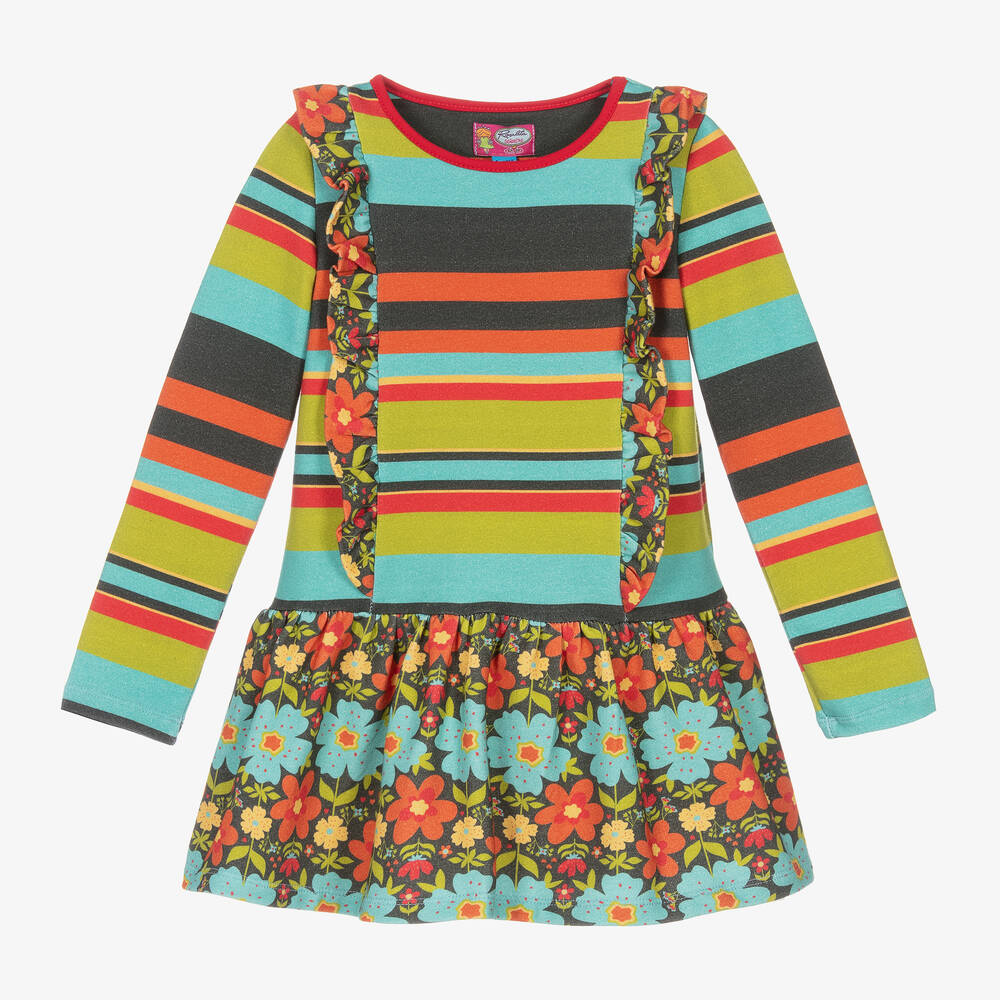 Rosalita Señoritas - Girls Blue & Green Stripe Floral Dress | Childrensalon