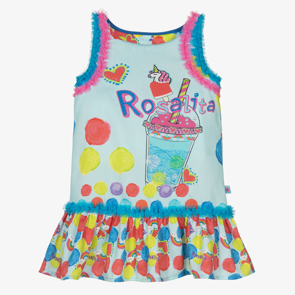 Rosalita Señoritas - Girls Blue Milkshake Logo Dress | Childrensalon