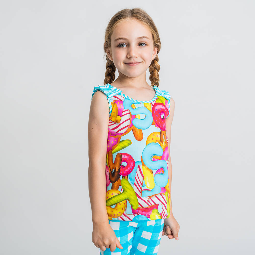 Rosalita Señoritas-Girls Blue & Pink Doughnut Blouse | Childrensalon Outlet