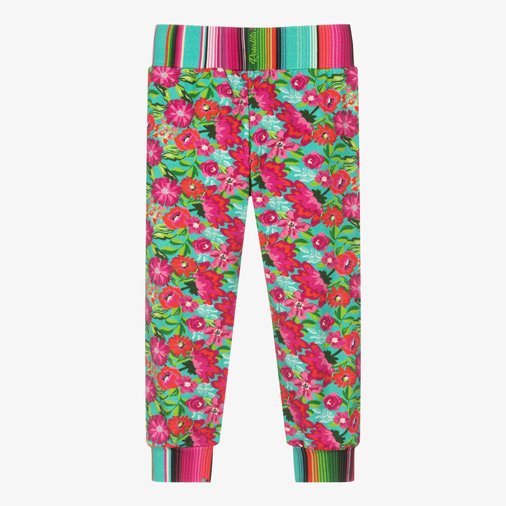 Rosalita Señoritas-Girls Blue & Pink Viscose Floral Joggers | Childrensalon Outlet
