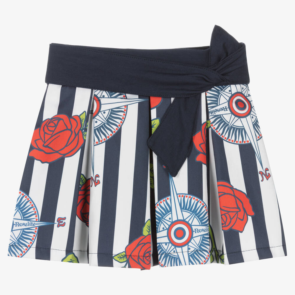 Rosalita Señoritas - Girls Blue Stripe Cotton Skirt | Childrensalon