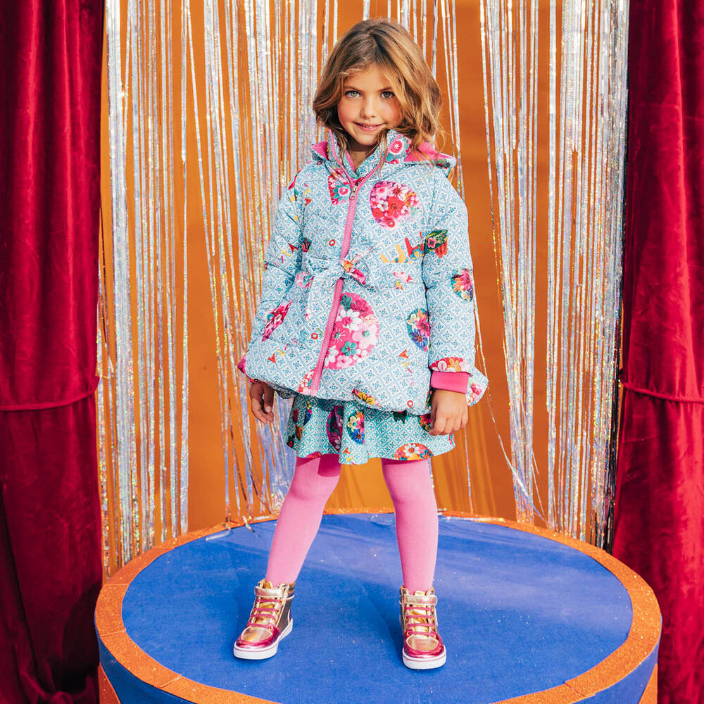 Rosalita Señoritas - Girls Blue Tile Puffer Jacket | Childrensalon Outlet