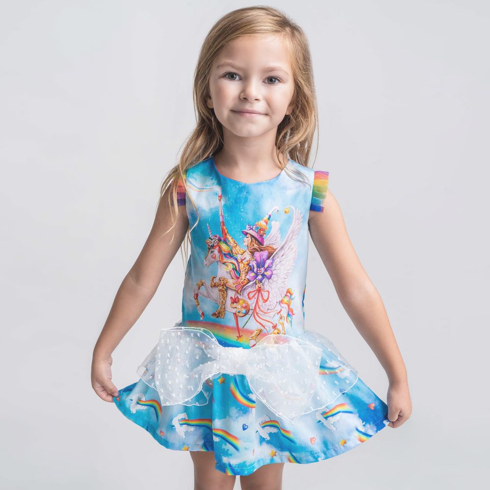 Rosalita Se oritas Girls Blue Unicorn Dress Childrensalon Outlet