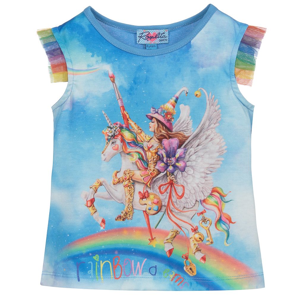 Rosalita Señoritas - Blaues Oberteil mit Einhorn-Print (M) | Childrensalon