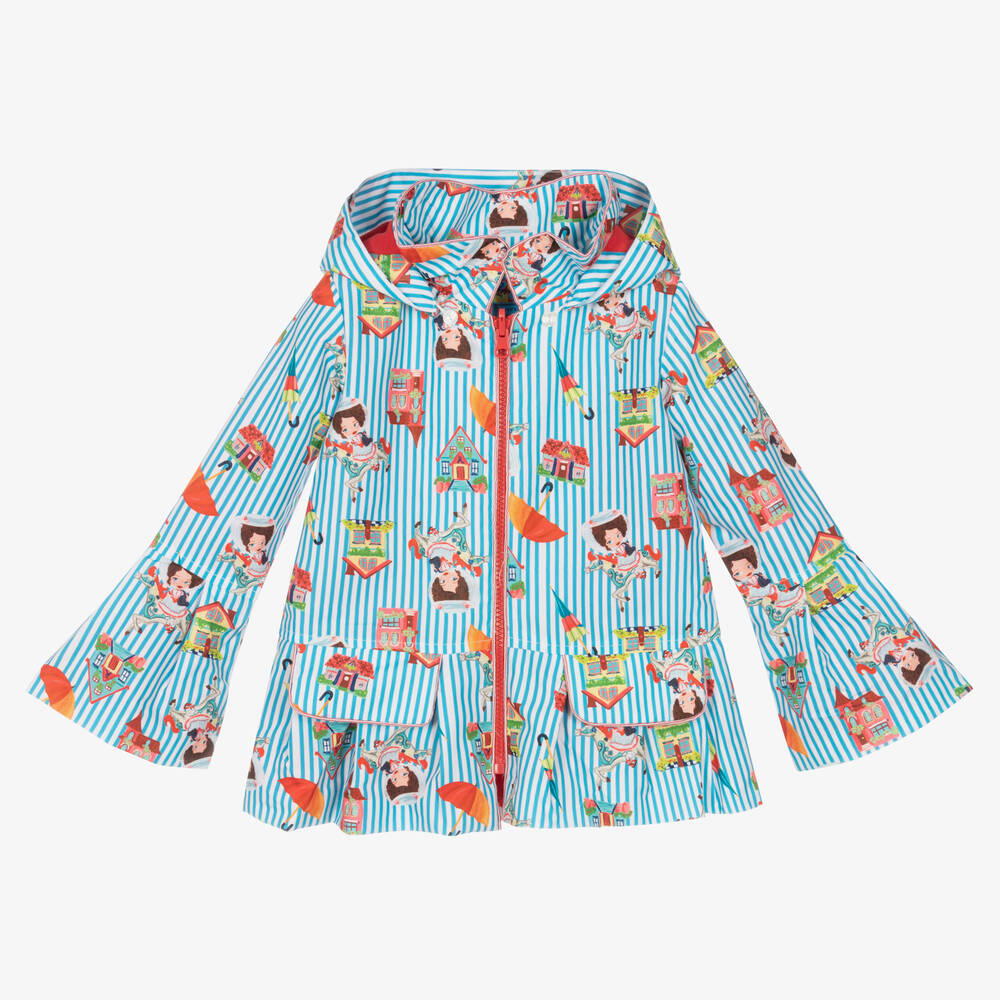 Rosalita Señoritas - Girls Blue & White Stripe Raincoat | Childrensalon