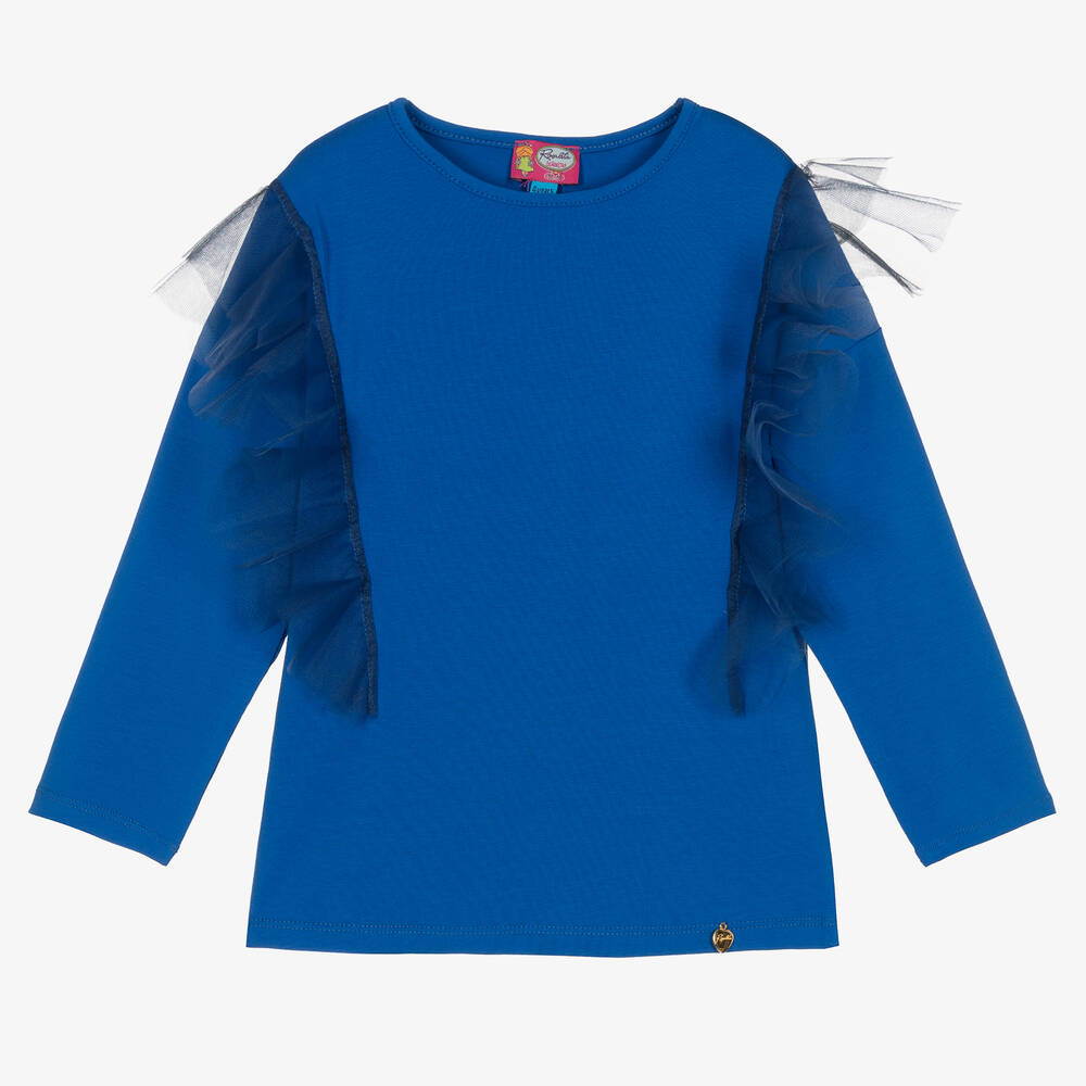 Rosalita Señoritas - Girls Cobalt Blue Cotton & Tulle Top | Childrensalon