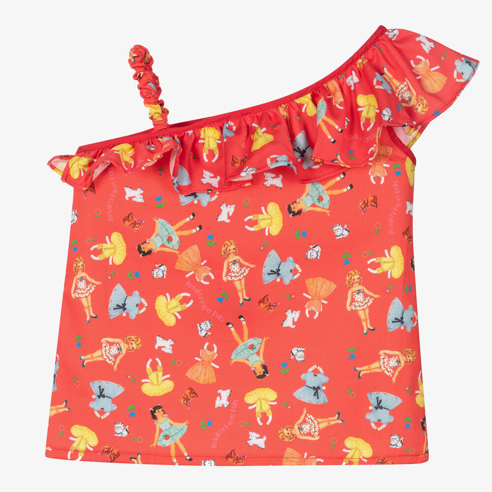 Rosalita Señoritas-Girls Coral Red Cotton Blouse | Childrensalon Outlet