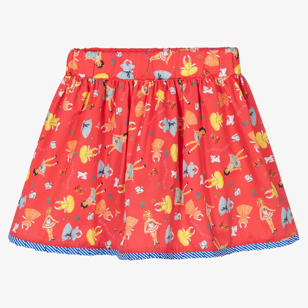 Rosalita Señoritas - Girls Coral Red Cotton Skirt | Childrensalon