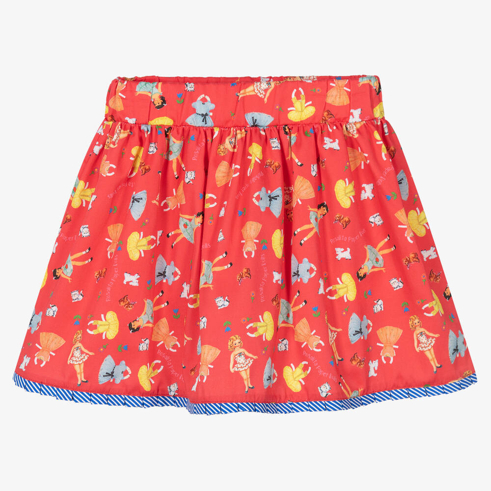 Rosalita Señoritas-Girls Coral Red Cotton Skirt | Childrensalon Outlet