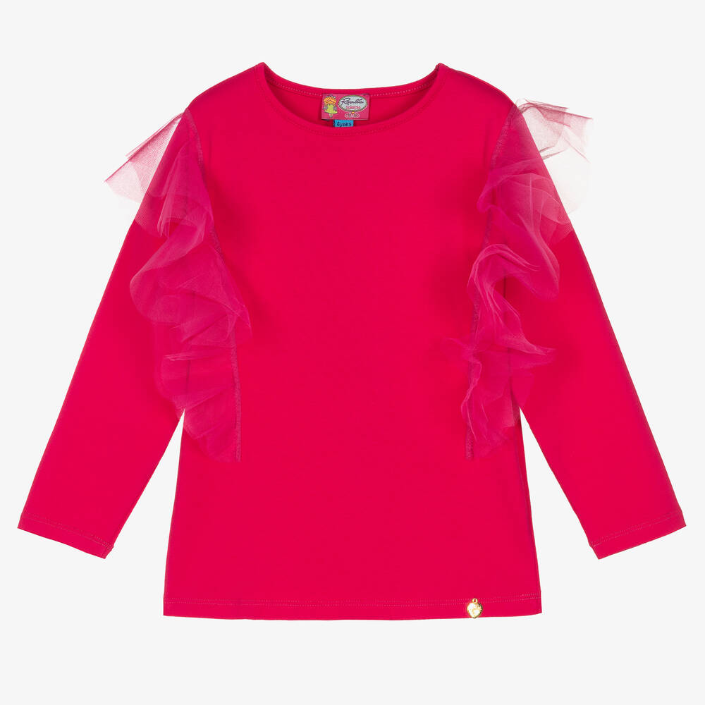 Rosalita Señoritas - Girls Fuchsia Pink Cotton & Tulle Top | Childrensalon