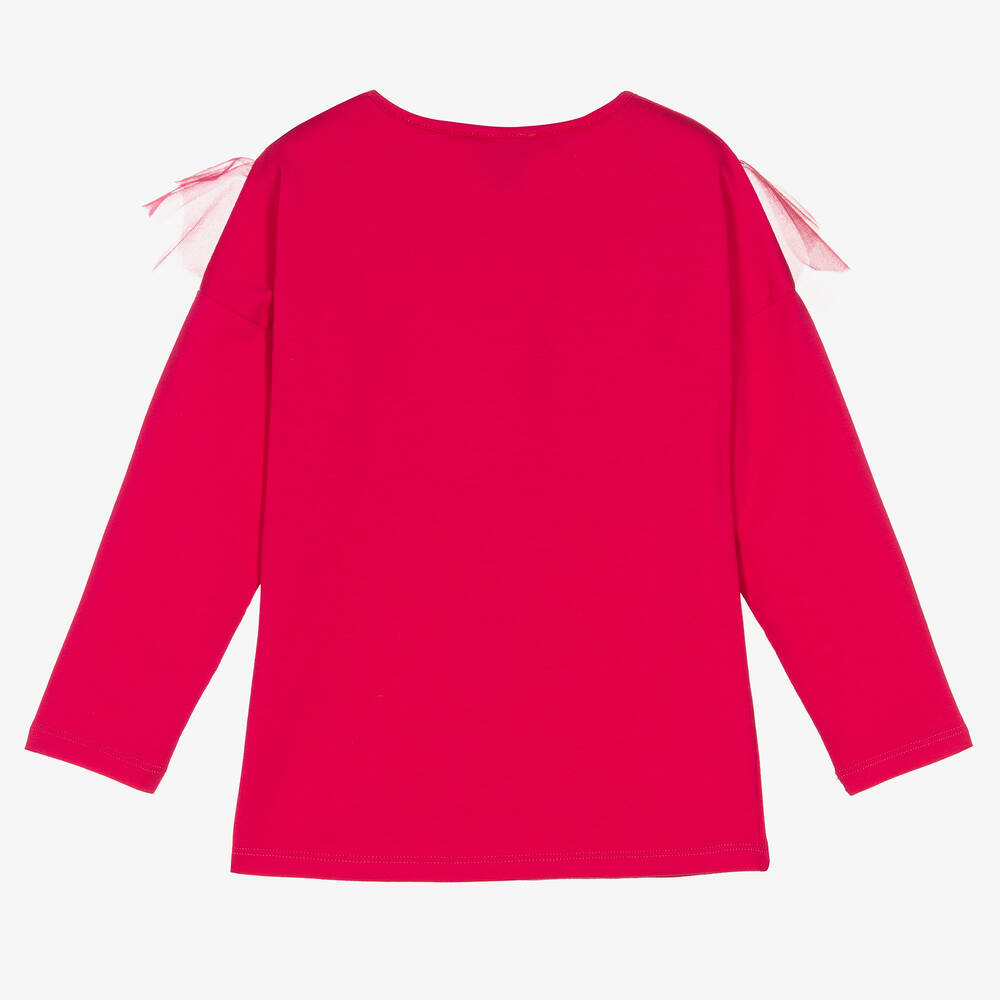 Rosalita Señoritas-توب قطن جيرسي وتول لون زهري فيوشيا للبنات | Childrensalon Outlet