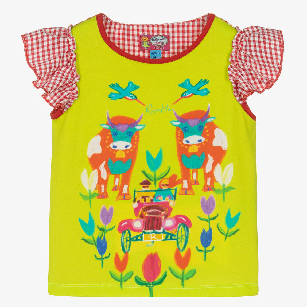 Rosalita Señoritas - Girls Green & Red Cotton Farm T-Shirt | Childrensalon