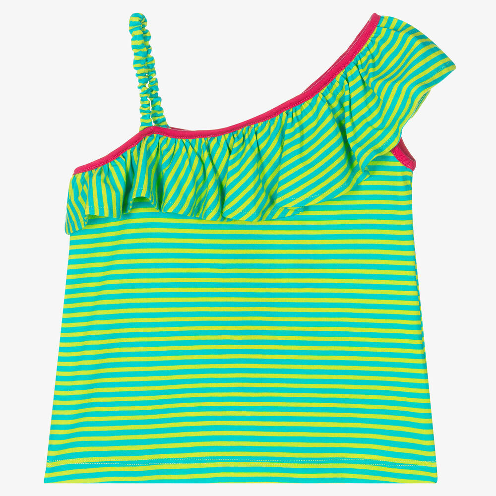 Rosalita Señoritas-Girls Green Striped Asymmetric T-Shirt | Childrensalon Outlet