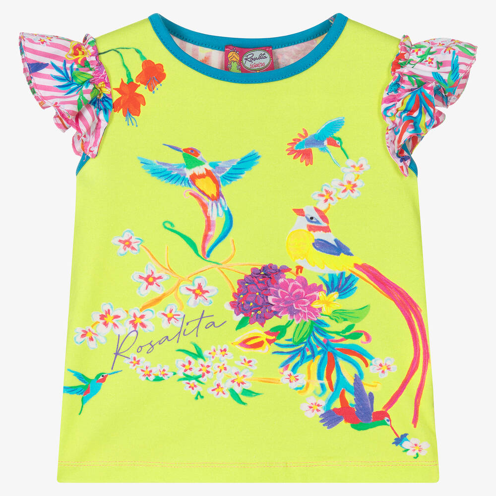 Rosalita Señoritas - Girls Green Tropical Cotton T-Shirt | Childrensalon