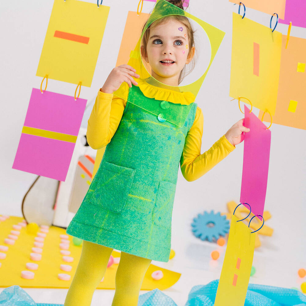 روزاليتا سنيوريتا-فستان بينافور تويد لون أخضر وأصفر | Childrensalon Outlet