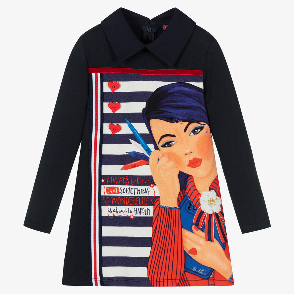 Rosalita Señoritas - Girls Navy Blue Cotton Dress | Childrensalon