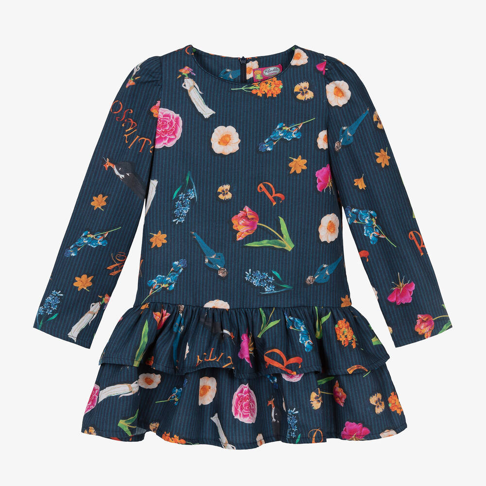 Rosalita Señoritas - Girls Navy Blue Cotton Floral Dress | Childrensalon