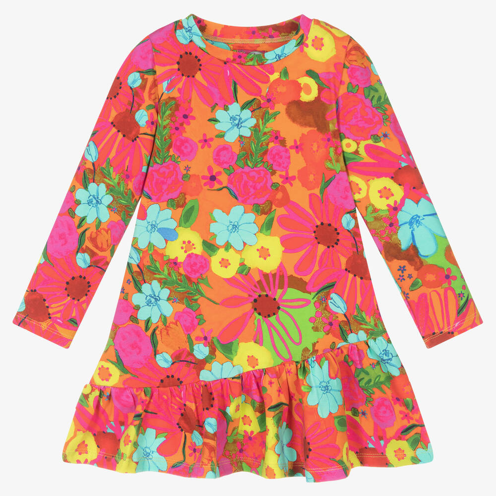 Rosalita Señoritas - Girls Orange Cotton Floral Dress | Childrensalon
