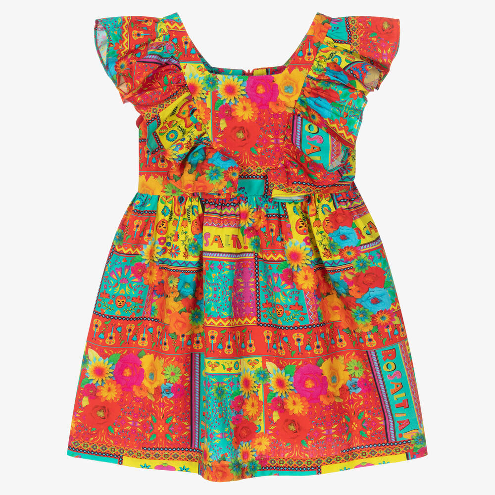 Rosalita Señoritas - Girls Orange Cotton Ruffle Dress | Childrensalon