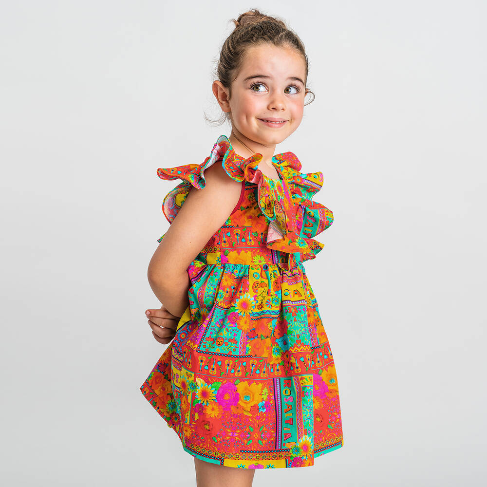Rosalita Señoritas-Girls Orange Cotton Ruffle Dress | Childrensalon Outlet